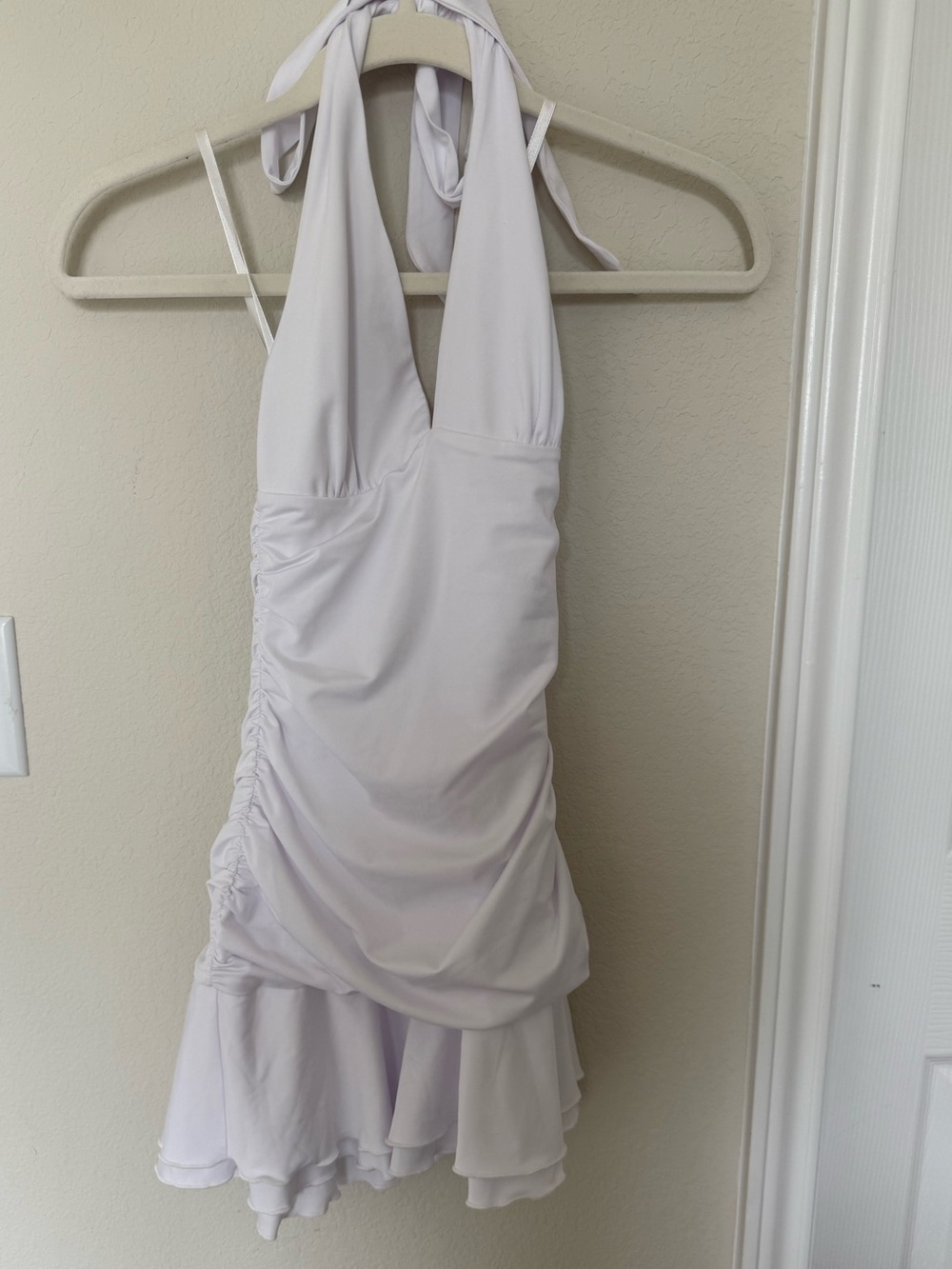 White Halter Ruffle Mini Dress